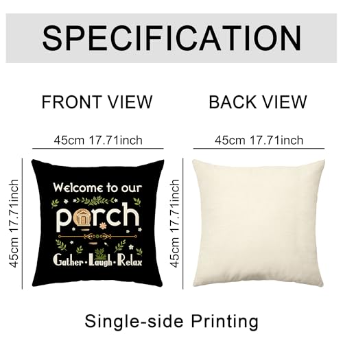 Welcome to Our Porch Black Throw Pillow Covers - Set of 4, 18x18