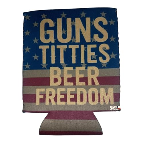 Funny Patriotic Can Cooler Sleeve - Guns Titties Beer Freedom - Regular Size