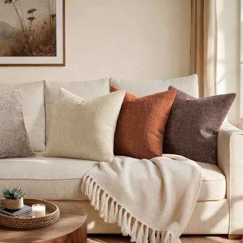 ANRODUO Textured Pillow Covers 18x18 in Chocolate Brown - Set of 2
