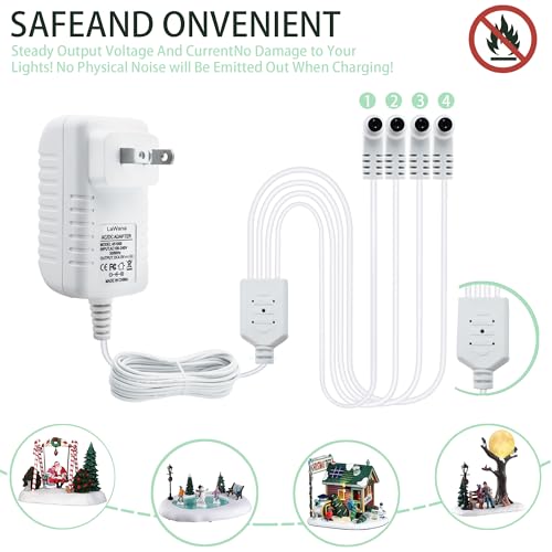 4.5V Power Adapter for Lemax Lighted Village Accessories - 4.5V 4 Plugs Variation