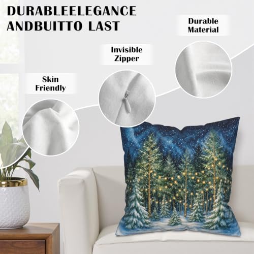 Blue Christmas Pillow Covers 18x18 Inch Set of 2 - Xmas Tree Decor
