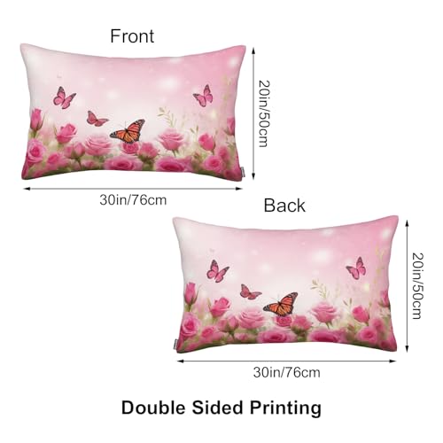 Roses Butterfly Throw Pillow Cover 20x30 Inches - Floral Accent