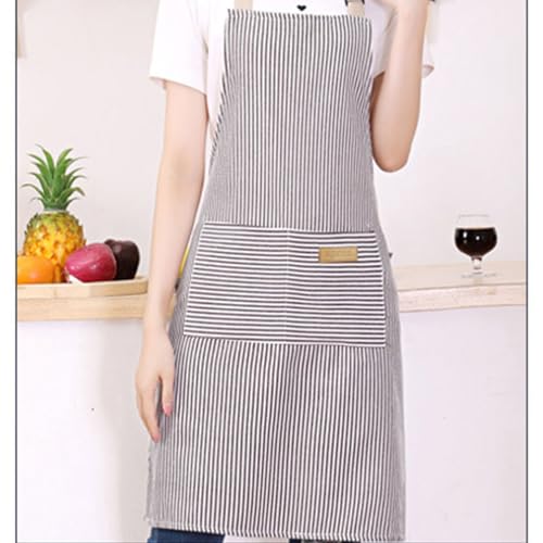 DILLMAN Adjustable Kitchen Bib Apron - Narrow Brown Striped Chef Apron