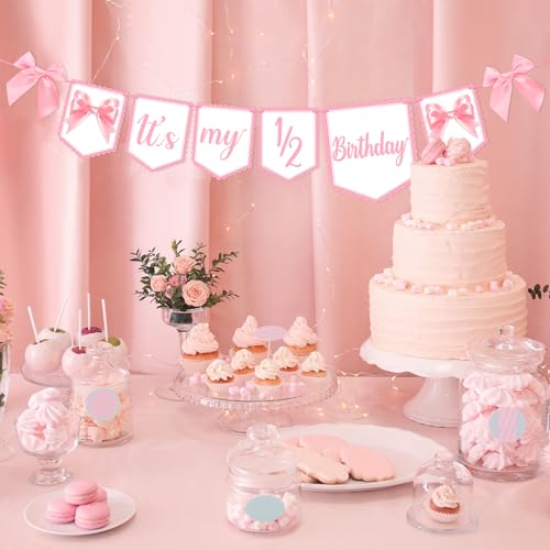 It's My 1/2 Birthday Banner with Pink Bow - Half Birthday Decor