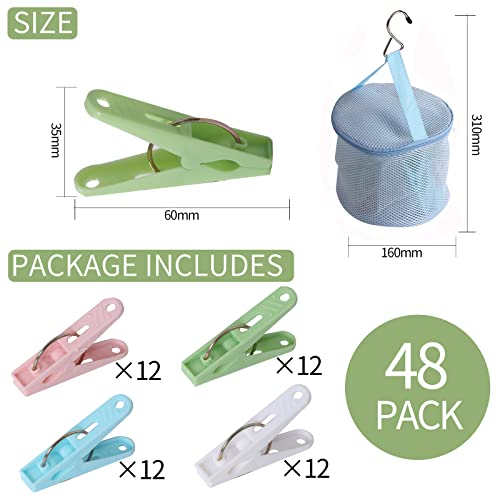 48 Pack Heavy Duty Clothes Pins with Mesh Storage Bag - Rustproof Clips