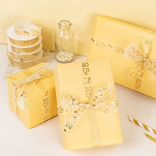 Holijolly Gold Sheer Gift Ribbon 25th Anniversary 3/4 Inch 10 Yards