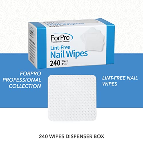 ForPro Lint-Free Nail Wipes 2" x 2" Non-Woven Polish Remover Wipes, 240-Count