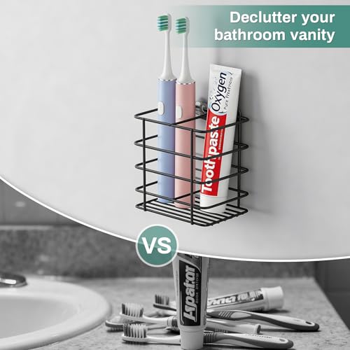 Wall-Mounted Toothbrush Holder with Drainage | Black Metal Organizer