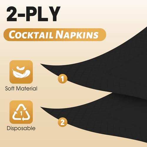 150 Count Black Cocktail Napkins - 2-Ply Disposable Napkins for Parties