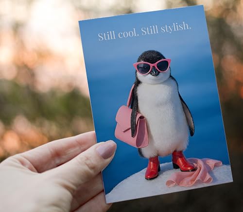 Funny Penguin Birthday Card for Women – 5x7 Folded Card with Envelope