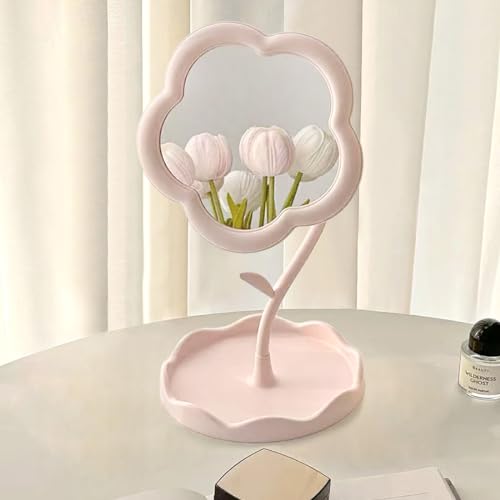 Pink Flower-Shaped Makeup Mirror for Desk Vanity | Elegant Decor