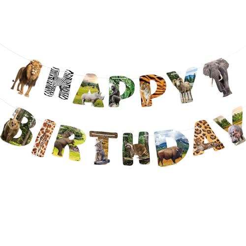 Safari Animals Happy Birthday Banner Jungle Zoo Party Garland
