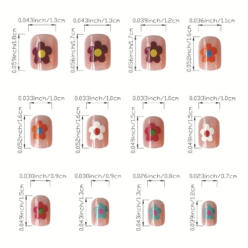 IMSOHOT Short Square Press on Nails Colorful Flower Fake Nails 24Pcs