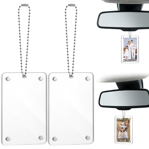 2Pcs Magnetic Car Photo Holder - Acrylic Rear View Mirror Frame