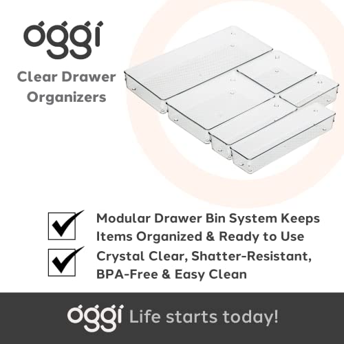 Oggi Clear Drawer Organizer 2-Pack - 6.25" x 15.75" Bins for Kitchen, Office, and Bathroom Storage