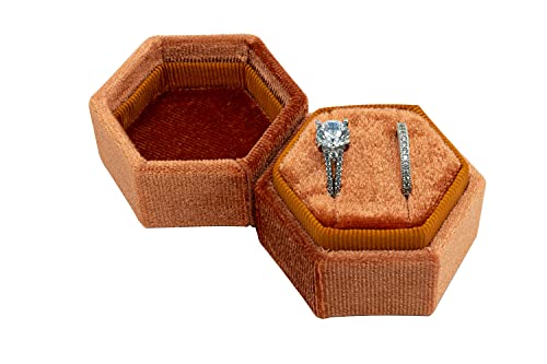 Beatrix & Luca Velvet Hexagon Ring Box - Sedona Copper Double Slot