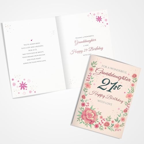 Granddaughter 21st Birthday Card with Printed Verse - Premium A5 Size UK Made