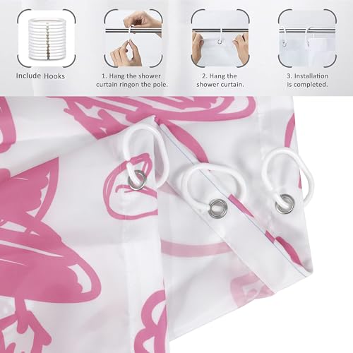 Pink Love Heart Shower Curtain - Waterproof Fabric, 72" x 72" with Hooks