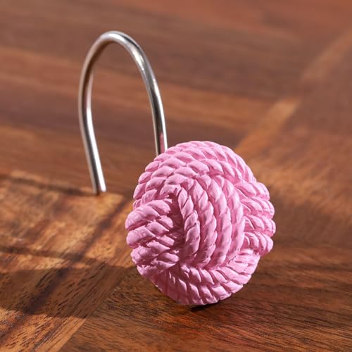 Popkozzi Boho Nautical Shower Curtain Hooks - Matt Pink Rope Knot Rings