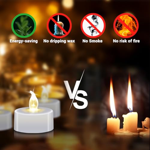 12 Pack LED Tea Lights - Flameless Battery Operated Candles