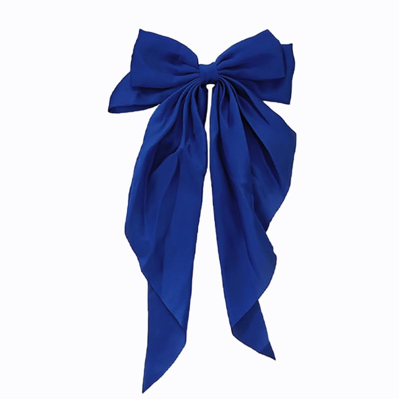 Dladhict Royal Blue Satin Hair Bow Clip, Large Long Ribbon Hair Barrette