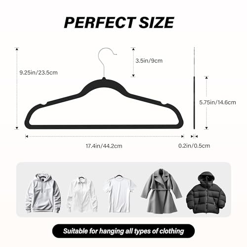 Simple Deluxe 50 Pack Velvet Hangers, Non-Slip Clothes Hangers with Shoulder Notches, 360¡Æ Swivel Hooks, Heavy Duty Coat Suit Hangers for Coats & Pants, Black