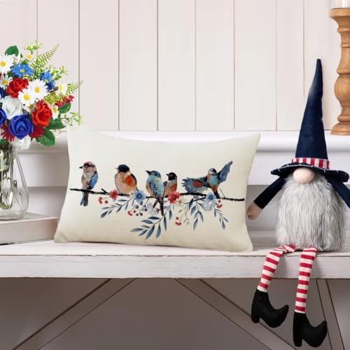 Patriotic Lumbar Throw Pillow Cover 12x20 Inch Red White and Blue Independence