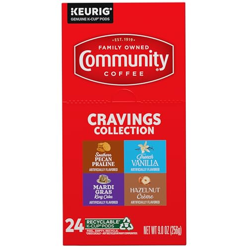 Community Coffee Cravings Collection Variety Pack 24 K-Cup Pods - Flavored Medium Roast for Keurig Brewers