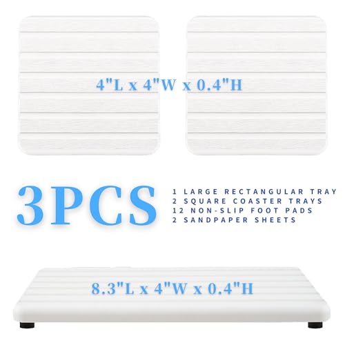 Water Absorbing Stone Tray Set for Bathroom & Kitchen - Diatomite Soap Holders & Coasters