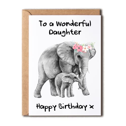 Happy Birthday Daughter Card - Elephant Design, 5x7 Inches