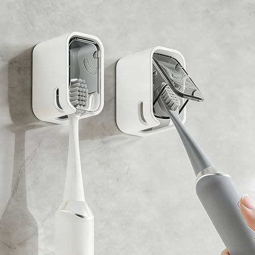 Grey Wall-Mounted Toothbrush Holder 2-Pack with Cover Waterproof & Dustproof