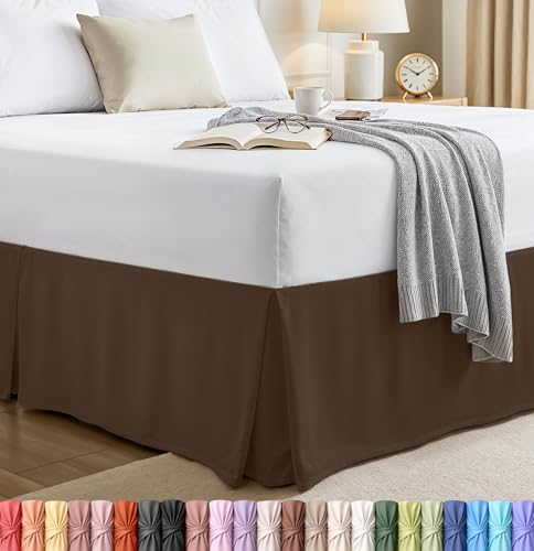 King Bed Skirt 16 Inch Drop - Pleated Microfiber, Brown