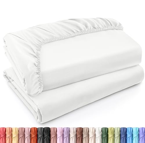 Twin XL Fitted Sheet Set - 2 Pack, 15 Inch Pocket, White