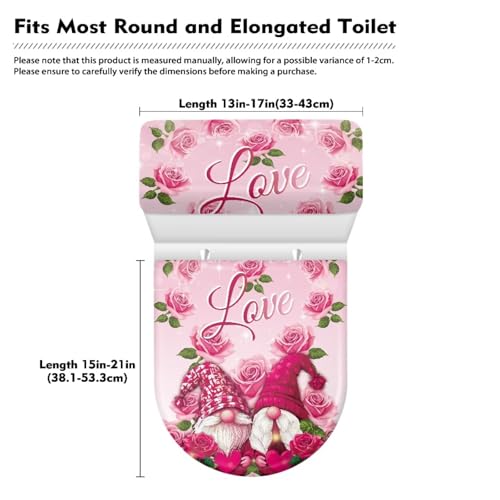 Romantic Gnome Rose Toilet Seat Cover Set for Valentine's Day