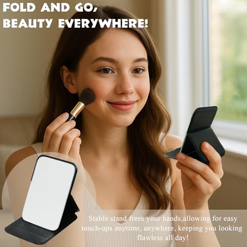 Zoolinn Ultralight Folding Hand Mirror with PU Leather Cover for Travel