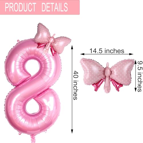 40-Inch Pink Number 8 Balloon with Bow for Birthday Parties