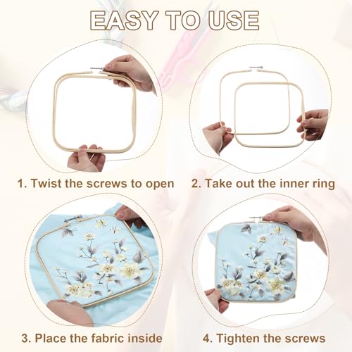 PATIKIL 5.1" x 5.1" Square Bamboo Embroidery Hoop for Cross Stitch & Punch Needle