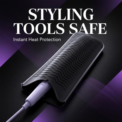 Silicone Heat Resistant Mat & Pouch for Curling Iron and Straightener - Black