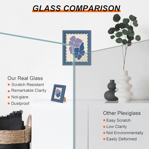 THKRLOF 5x5 Picture Frame, Blue Wooden Photo Frame with Wavy Mat