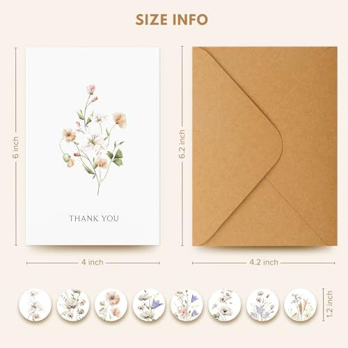 Wildflower Thank You Cards with Envelopes & Stickers - 32 Pack