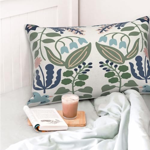 Sorktse Sage Green Floral Pillow Covers 12x20 Set of 2 Boho Linen Cushion