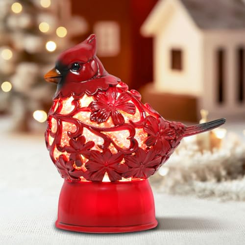 GlexpFesti Cardinal Christmas Snow Globe Lantern with 6H Timer USB & Battery Operated