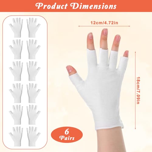 HJZHII 6 Pairs White Cotton Fingerless Moisturizing Gloves for Dry Hands Eczema