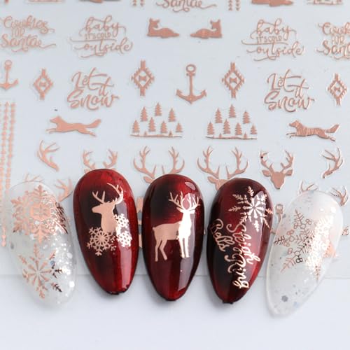 IDDFEVE Christmas Nail Stickers 6 Sheets Rose Gold 3D Snowflake Elk Decals