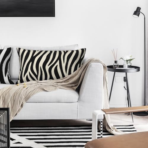 Zebra Print Striped Pillow Covers 12x20 Inch Set of 2