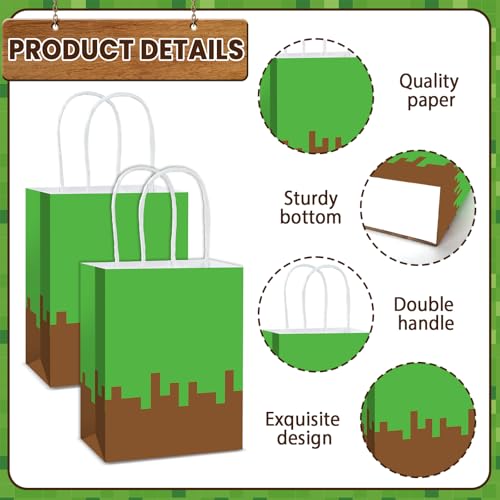 12 Pack Pixel Theme Party Favor Bags for Kids Gaming Birthday & Baby Shower