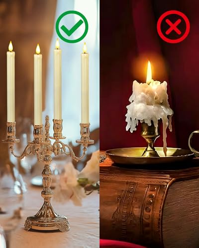 Ivory Flameless Taper Candles Set - Realistic Flickering Battery-Operated Candlesticks, No Remote, Safe for Weddings and Holiday Decor - 6 Pack