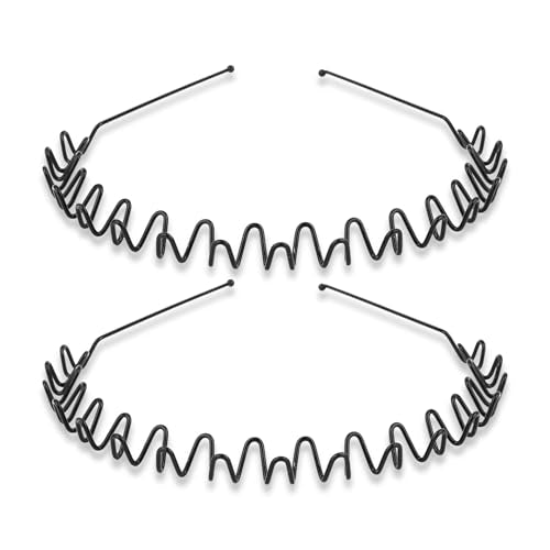 WHAVEL Metal Zig Zag Headbands for Men and Women 2-Pack Non-Slip Spring Wave Hair Bands