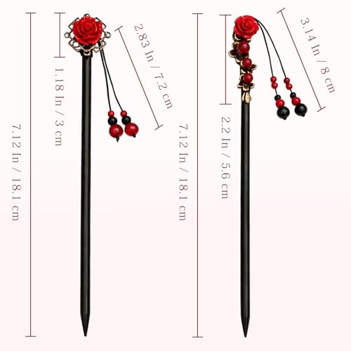 Wooden Hair Sticks 2-Piece Set - Retro Floral Bead Hairpins for Women