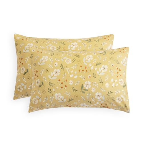 Wake In Cloud Floral Pillow Cases - Soft Yellow 20x26 Inches, Set of 2